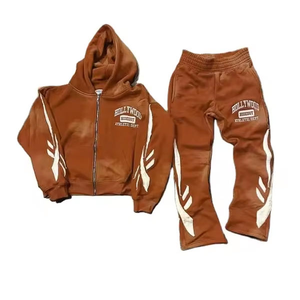 ชุดวอร์มมีฮู้ดสีดำแบบซิปเต็มตัว พร้อมกางเกงขายาวสีขาว ตราสินค้า Trackstar OEM Private Label - Product Image 3