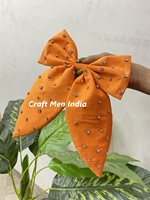 Grosir busur rambut bordir manik-manik katun desain kustom untuk anak perempuan gaya Sporty dengan busur batu manik-manik buatan tangan