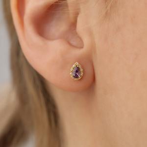 Women's Sterling <b>Silver</b> Boho Style Stud <b>Earrings</b> with Amethyst Gemstone Gold Plated Trendy Handmade <b>Wedding</b> Gift - Product Image 3