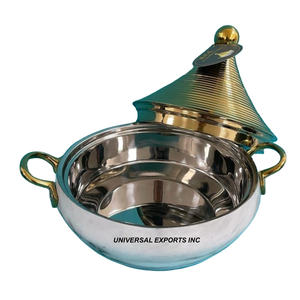 Cazuela de madera de diseñador, olla caliente de lujo hecha a mano de forma redonda con metal de lujo, calentador de alimentos de estilo clásico más vendido - Product Image 3