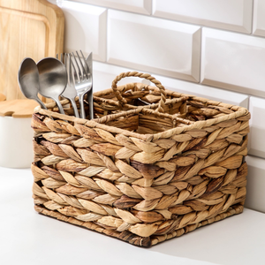 Porta Utensilios de Jacinto de Agua Tejido a Mano / Organizador de Cocina Tejido Decorativo con Compartimentos para Cubiertos, Servilletas y Platería - Product Image 2