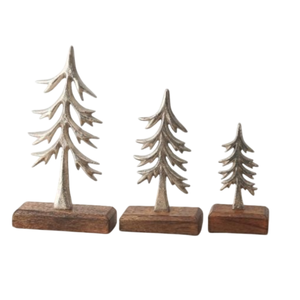 Premium Quality Silver Metal <b>Christmas</b> <b>Tree</b> Sculptures On Natural Mango Wood <b>Base</b> Modern Tabletop Wooden <b>Base</b> Tabletop Sculpture - Product Image 5