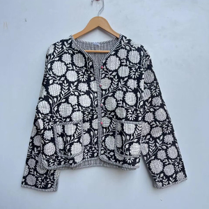 Veste matelassée en coton imprimé main indienne pour femmes respirant motif floral Jersey bouton réversible décoration décontracté - Product Image 1
