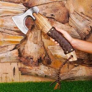 Hacha Vikinga Mini de Acero al Carbono de 14 Pulgadas de Steel Craft International, Mango de Madera, Diseño Auténtico de Tomahawk para Cortar Madera - Product Image 1