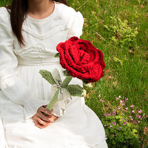 Wholesale Hand-Knitted <b>Wool</b> Crochet Bouquet Large Ice Silk Line Roses Textile & Fabric <b>Crafts</b> for Your Girlfriend - Product Image 3