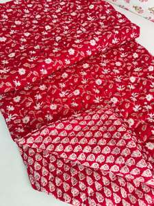 Red <b>Floral</b> Block Print Cotton Razai Reversible Queen Size Blanket - Product Image 3