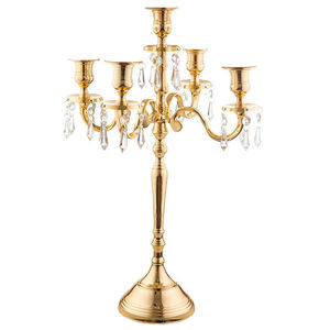 Top atractivo brillante chapado en oro candelabro de 5 brazos mejor calidad tamaño alto Metal aluminio candelabro hogar boda cristal - Product Image 5