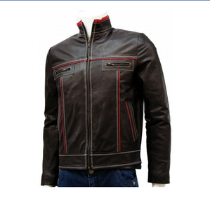 Haute qualité personnalisé Vintage noir véritable moto veste décontracté mode motard Style col montant Satin respirant tissu 4XL - Product Image 4