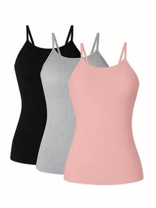 Nouveau Style 3-pack couleur unie Spaghetti sangle haut décontracté sans manches haut caraco pour printemps et été vêtements pour femmes - Product Image 4