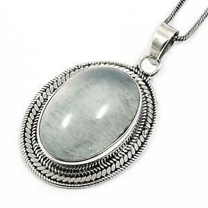 Colgantes gruesos de forma ovalada de Plata de Ley 925 aguamarina Natural, joyería de piedra natal fina hecha a mano, colgantes atractivos para mujer - Product Image 1