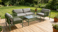 Salon de jardin en rotin 4 pièces avec coussins, structure en acier, résistant aux intempéries, assise profonde