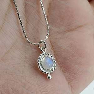 925 Sterling Silver <b>Moonstone</b> Necklace with Natural Rainbow Gemstone Handmade June Birthstone Jewelry Unique Pattern - Product Image 3