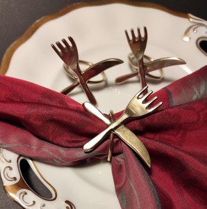 Fourchette et cuillère rond de serviette en métal indien élégant fait à la main décoratif rond de serviette classique luxe dessus de Table Vintage rond de serviette - Product Image 4