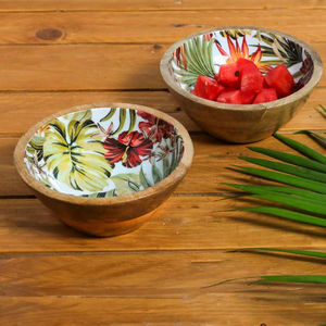 Cuenco de madera hecho a mano indio personalizado, cuenco para servir ensaladas, mesa de comedor, cuenco de madera decorativo para servir con diseño impreso esmaltado - Product Image 6