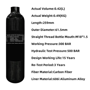 Tanque de Paintball de Fibra de Carbono de 0.42L, 300 bar, 3000 psi, Botella Recargable - Product Image 6