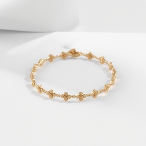 Elegante Pulsera de Cadena Floral de Oro Amarillo de 14K para Mujer con Motivo de Flores Pequeñas, Joyería Fina de Lujo con Certificación GIA - Product Image 1