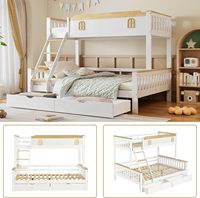 Lit superposé moderne en bois de pin pour enfants avec 2 tiroirs, tailles 90x200cm et 140x200cm pour l'espace des enfants