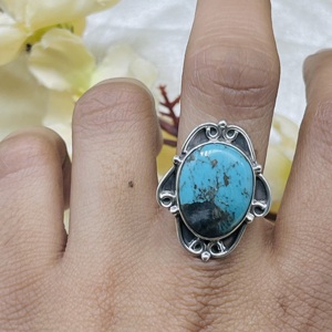925 Sterling Silver Bohemia Wedding <b>Ring</b> Vintage Handmade Designer <b>Ring</b> with Natural Stone Handcrafted Natural <b>Turquoise</b> <b>Ring</b> - Product Image 5
