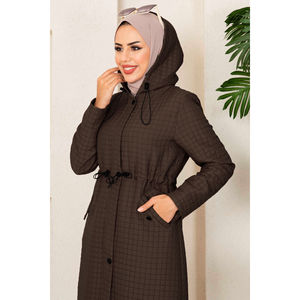 Abrigo Acolchado con Capucha Marrón, con Tela Tejida y Estampado, para Mujeres que Usan el Hiyab - Product Image 2