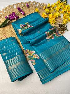 Sari de Seda Dola Indio y Pakistaní con Tejido Jacquard Completo, Disponible en Stock, para Fiestas y Festivales, para Mujeres Adultas - Product Image 3