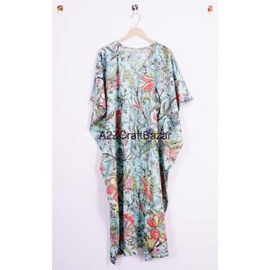 Vestido Kaftán de Algodón con Estampado Floral Negro Indio para Mujer, Estilo Midi, para la Playa, con Borlas y Dobladillo Acampanado, Corte Regular, Cintura Natural, para Verano y Otoño - Product Image 6