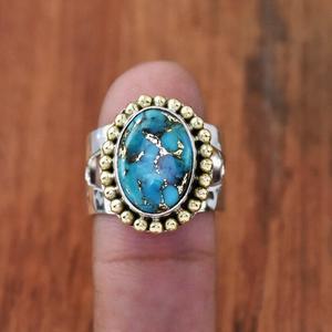 แหวนสีฟ้าครามทองแดงสีน้ำเงิน925เงินสเตอร์ลิงประดับด้วยลูกปัดลายถักของขวัญแหวนโบฮีเมียนสำหรับเธอ - Product Image 1