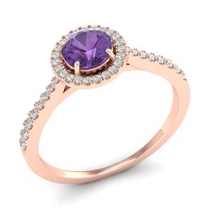 Bague Halo en Or Massif 14K avec Améthyste Ronde Taille Brillant de 0,84 Carat et Moissanite de Luxe – Bijoux Fins Prix de Gros REYES - Product Image 2