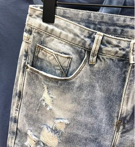 OEM Custom Cut-off Jean <b>Shorts</b> Vintage 1990s High Waist Rise Medium Wash Denim Frayed Ripped <b>Shorts</b> - Product Image 4