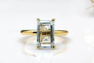 Aquamarine Classic <b>Ring</b> 925 Sterling Silver 18k Gold Plated Prong Setting Minimalist Band Women's Jewelry <b>Engagement</b> Wedding - Product Image 2