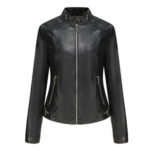 Veste en cuir pour femmes à fermeture éclair respirante populaire coupe ajustée vente en gros vestes en cuir à bas prix pour femmes - Product Image 1