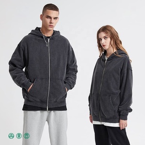 Sudaderas con capucha teñidas con cremallera personalizadas Unisex, Sudadera con capucha vintage de gran tamaño desgastada con lavado de ácido de Terry francés de peso pesado, estilo Suelto - Product Image 3