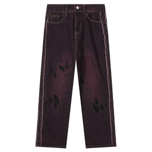 Jeans de Mezclilla Desgastados de Pierna Recta y Cintura Media al por Mayor, Estilo Urbano Personalizado, Vintage, Holgados, Ecológicos, con Bordado - Product Image 1