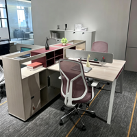 Poste de travail modulaire moderne pour bureau, ensemble de bureaux pour 4 personnes en open space avec étagère de rangement