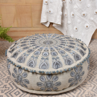 Pouf traditionnel Malani Impex Inc MP-352, brodé à la main, mandala, ottoman, tissu en coton, coussin de sol, style bohème, salon, maison