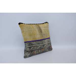 Beige Kantha Patchwork Wool <b>Pillow</b> 16x16 Inch Decorative Cushion Vintage Embroidered <b>Square</b> Print Portable for Bedding Floor Use - Product Image 3