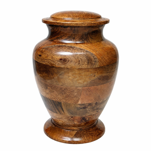 Urne funéraire classique en bois à finition lisse avec corps arrondi à grain naturel bicolore et design commémoratif traditionnel - Product Image 6