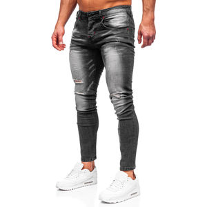 กางเกงยีนส์ผู้ชายสีทึบดีไซน์โลโก้ออกแบบได้ตามต้องการ - Product Image 1