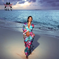 Nieuwe collectie print strandkleding, 2-delige dames set met strik, badpak omslagdoek