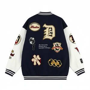 Vestes universitaires personnalisées d'hiver pour hommes et femmes, veste décontractée de style sportif, veste de baseball avec patchs brodés sur le devant, tenue streetwear hip-hop - Product Image 6