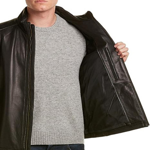 Nueva llegada personalizada a prueba de viento Casual negro montar motorista motocicleta hombres chaquetas de cuero elegante moda chaquetas de cuero genuino - Product Image 3