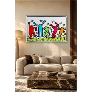 Impression sur toile Fida Keith Haring Cinq figurines dansantes colorées - Product Image 4