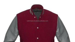 Chaqueta Bomber Personalizada Unisex para Colegio Cierre de Botón a Presión Listo Stock Cardinal Rojo Gris Lana Cuerpo Cuero Soporte Lona Primavera - Product Image 6