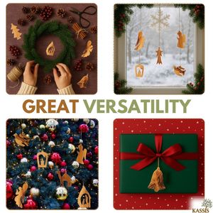 Ensemble de 10 décorations de Noël en bois d'olivier sculpté à la main, style classique, respectueux de l'environnement, décorations d'arbre de Noël faites à la main - Product Image 6