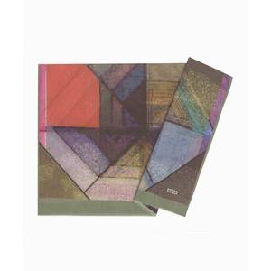 Écharpe rectangulaire en soie et coton kaki à imprimé numérique géométrique - Product Image 1