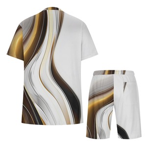 Vente en gros OEM personnalisé été couleur unie hommes chemise revers short à manches courtes sport décontracté été hommes deux pièces ensemble - Product Image 4