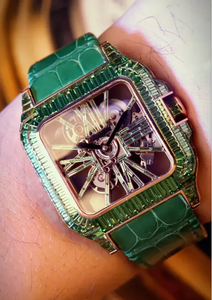 Montre mécanique de luxe faite à la main avec testeur de diamants VVS Moissanite Iced Out Setting Pass Fashion Leather Band - Product Image 2