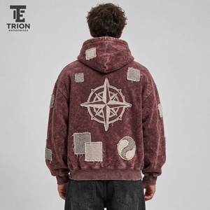 <b>Trendy</b> men acid wash embroidered <b>hoodie</b> delivers relaxed comfort bold texture and attractive embroidery for casual outdoor - Product Image 3