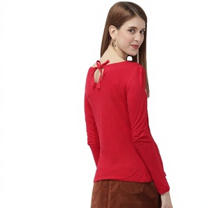 HOT <b>RED</b> BACK KNOT WOMEN COTTON JERSEY T-SHIRT. OUT CLASS DESIGN HOT LOOKING T SHIRTS for LADIES WITH BREATHABLE FABRIC MATERIAL - Product Image 1