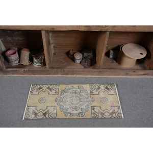 Alfombra turca Vintage Oriental 1,3x2,8 pies amarillo azul diseño de retazos lana látex tejido plano sala de estar pasillo decoraciones - Product Image 4