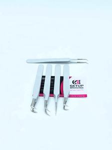 Pince à cils en acier inoxydable de haute qualité, revêtement gris, 90 degrés, volume russe, poignée diamantée incurvée à 45 degrés - Product Image 3